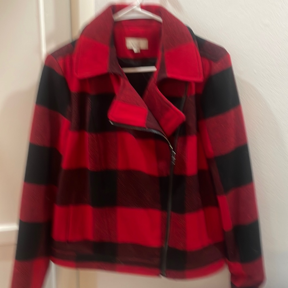 M black and red plaid flannel coat